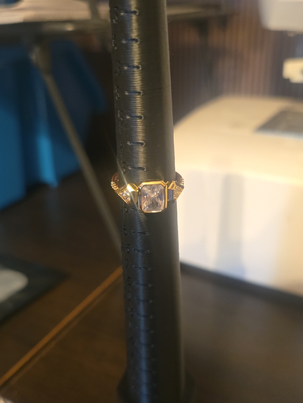 Gold Statement Ring with Clear Rectangular Stone - Women Jewelry SIZE 7